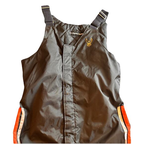 VTG AMF Harley Davidson Biker Pants Men Black Orange Racing Stripe Snow Bibs S/M - Picture 5 of 13